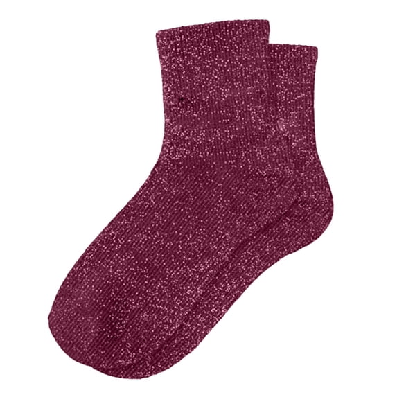 OOOUM Women Glitter Ribbed Crew Socks Stretch Sparkly Knit Mid Calf Socks Elastic Fashionable Casual Socks Purple