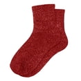 thumbnail image 1 of OOOUM Women Glitter Ribbed Crew Socks Stretch Sparkly Knit Mid Calf Socks Elastic Fashionable Casual Socks Red, 1 of 4
