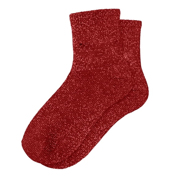 OOOUM Women Glitter Ribbed Crew Socks Stretch Sparkly Knit Mid Calf Socks Elastic Fashionable Casual Socks Red