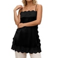 thumbnail image 1 of OOOUM Women Lace Thin Spaghetti Strap Camisole Tunic Tank Top Loose Flow Satin Sleeveless Shirt Summer Lounge Sleep Daily Layering Blouse Black S, 1 of 5
