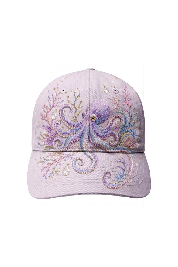 Women Marine Animal Print Baseball Cap All Over Print Adjustable Sun Hat Soft Twill Casual Beach Outdoor Dad Hats Purple