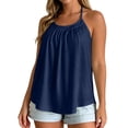 thumbnail image 1 of OOOUM Women Pleated T Back Tank Top Solid Spaghetti Strap Pullover Scoop Neck Flowy Loose Fit Lightweight Beach Casual Layering Camisole Blue M, 1 of 6