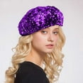 thumbnail image 1 of OOOUM Women'S Sparkly Sequins Beret Soft Stretchy Fashion Hat Colorful Festival Party Hats Purple, 1 of 4
