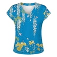 thumbnail image 1 of OOOUM Women Satin V Neck Blouse Lightweight Silky Floral Print shirts Loose Casual Summer Basic Shirt Tops Blue XL, 1 of 2
