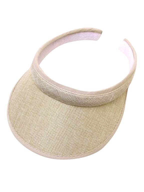 Women Solid Color Straw Visor Wide Curved Brim Hollow Top Sun Hat Breathable Uv Protection Summer Visors J One Size