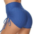 thumbnail image 1 of OOOUM Women Textured Yoga Shorts Adjustable Side Drawstring Ruched Tight High Waist Shorts Stretch Workout Running Booty Shorts Blue M, 1 of 3