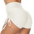 thumbnail image 1 of OOOUM Women Textured Yoga Shorts Adjustable Side Drawstring Ruched Tight High Waist Shorts Stretch Workout Running Booty Shorts White L, 1 of 3