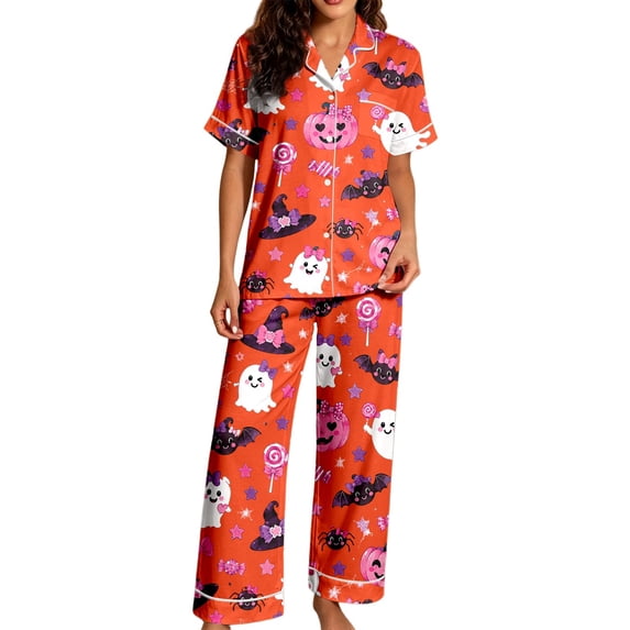Ghost Sleep Robe OOOUM Women's Breathable Pajama Set Button Down Shirt and Wide Leg ...