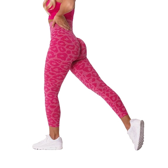 OOOUM Women's Leopard Print Yoga Pants High Waisted Tight Fit Leggings Stretchy Seamless Workout Pants,L