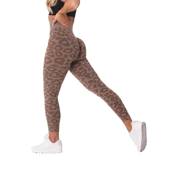 OOOUM Women's Leopard Print Yoga Pants High Waisted Tight Fit Leggings Stretchy Seamless Workout Pants,L