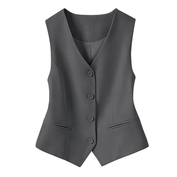 OOOUM Women's Vest Sleeveless V Neck Button Down Slim Fit Cropped Waistcoat Layering Business Casual Tops,M