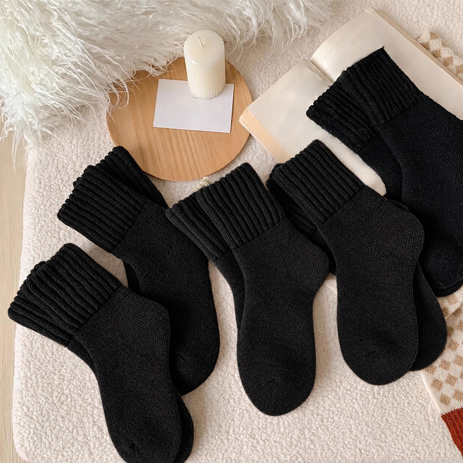 OOOUM Womens Ribbed Socks Winter Crew Socks Casual Knit Socks Everyday ...