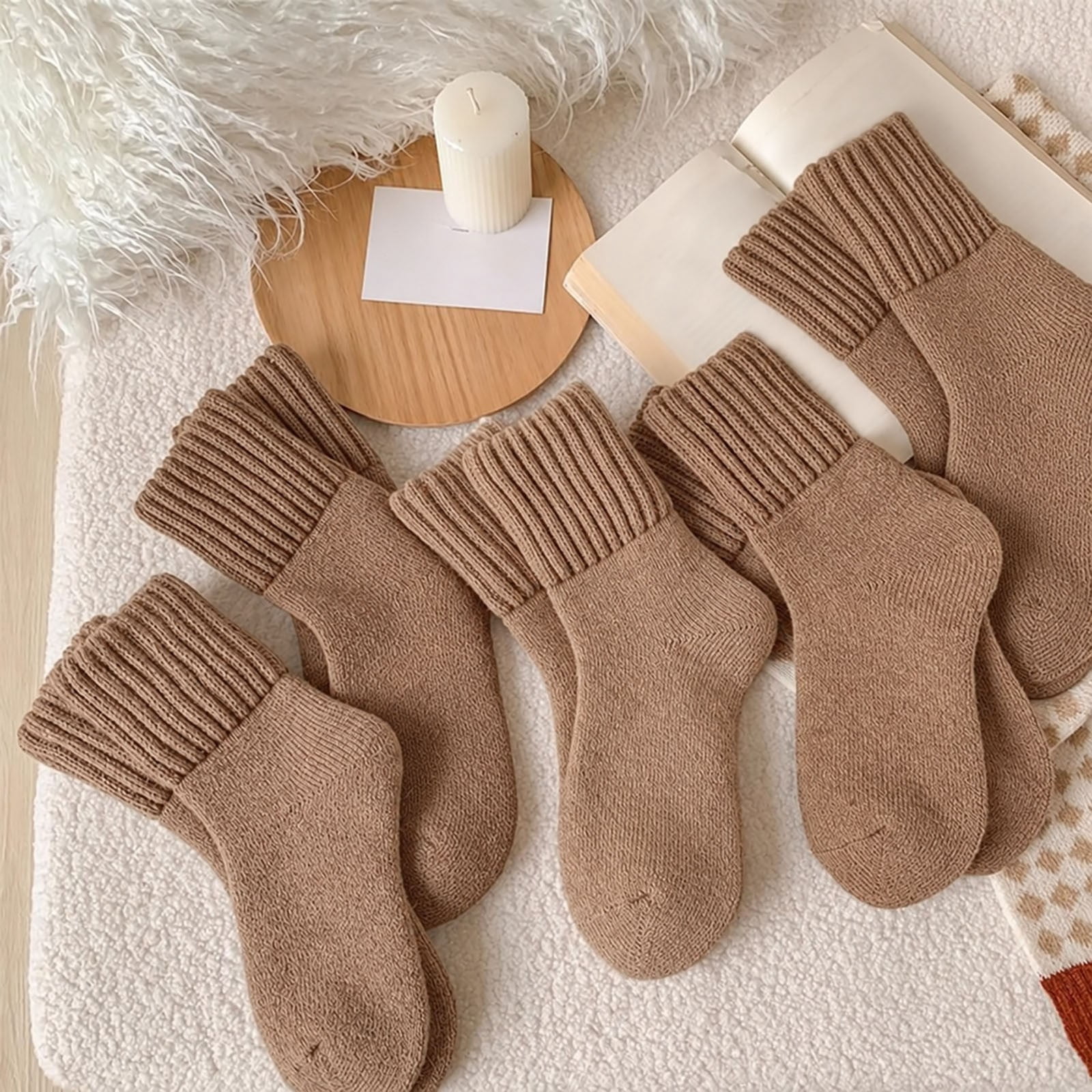 OOOUM Womens Ribbed Socks Winter Crew Socks Casual Knit Socks Everyday ...