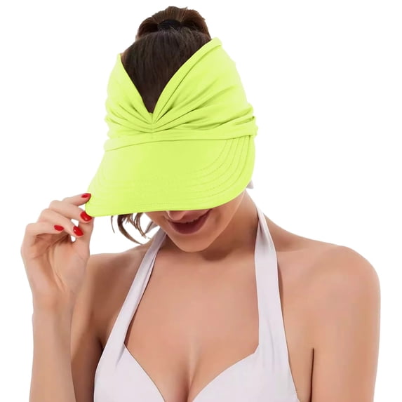 OOOUM Womens Ruched Sun Visor Empty Top Wide Brim Ponytail Visor Hats Uv Protection Summer Outdoor Casual Hats Green