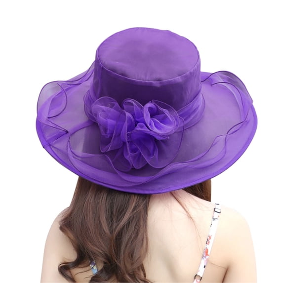 OOOUM Womens Wide Brim Hats Bowknot Design Upf 50+ Sun Hat Breathable Fashion Elegant Wedding Hat Purple