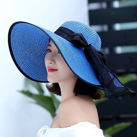 OOOUM Womens Wide Brim Sun Hats Elegant Vintage Floppy Straw Hat Packable Summer Beach Vacation Hats BU1