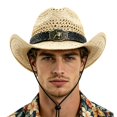 thumbnail image 1 of OOOUM Woven Cowboy Hat For Men Women Head Buckle Chin Strap Sun Hat Festival Outdoor Vacation Cowgirl Hat Beige, 1 of 6