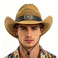 thumbnail image 1 of OOOUM Woven Cowboy Hat For Men Women Head Buckle Chin Strap Sun Hat Festival Outdoor Vacation Cowgirl Hat Khaki, 1 of 6