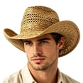 thumbnail image 1 of OOOUM Woven Cowboy Hat For Men Women Open Weave Straw Sun Hat Festival Outdoor Vacation Cowgirl Hat Khaki, 1 of 7