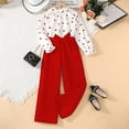 thumbnail image 1 of OOOUM girls 2 Piece outfits crewneck heart print shirts with solid wide leg pants Vintage Elegant spring Clothing Sets Red 11-12 Years, 1 of 9
