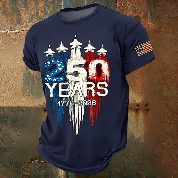 OOOUM Patriotic T Shirts For Boys Loose Fit Classic Tops Tees 250Th Anniversary Short Sleeve Summer Tops Navy 4-5 Years