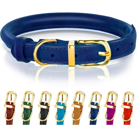 OOPSDOGGY Rolled Leather Dog Collar Reflective Soft Padded Pet Collar for Small Medium Large Breed Dogs Adjustable, Blue