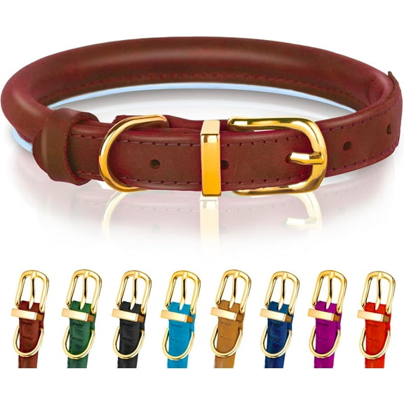 OOPSDOGGY Rolled Leather Dog Collar Reflective Soft Padded Pet Collar for Small Medium Large Breed Dogs Adjustable, Brown
