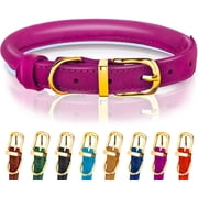 OOPSDOGGY Rolled Leather Dog Collar Reflective Soft Padded Pet Collar for Small Medium Large Breed Dogs Adjustable, Pink