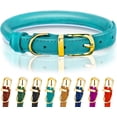 thumbnail image 1 of OOPSDOGGY Rolled Leather Dog Collar Reflective Soft Padded Pet Collar for Small Medium Large Breed Dogs Adjustable, Teal, 1 of 6