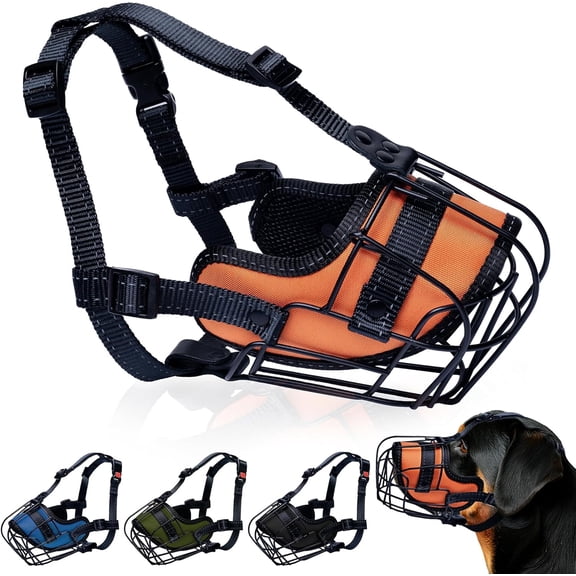 OOPSDOGGY Rottweiler Dog Muzzle Metal Wire Basket for Large Dogs Prevents Biting No Chewing Adjustable Breathable, Orange