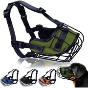 OOPSDOGGY Rottweiler Dog Muzzle Metal Wire Basket for Large Dogs Prevents Biting No Chewing Adjustable Breathable, Green