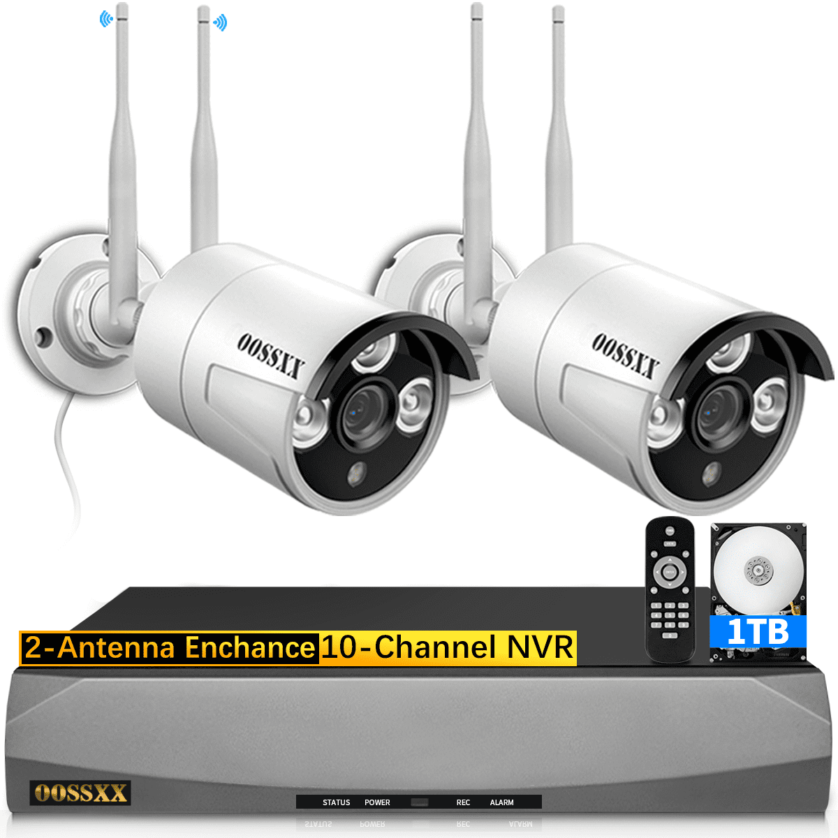 OOSSXX 3.0MP Wireless Security Camera System, 2Channel Cameras with
