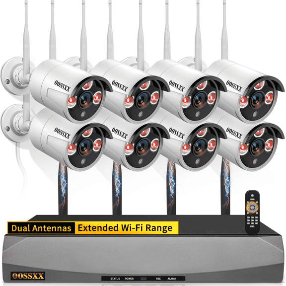 OOSSXX 3.0MP Wireless Security Camera System, 8-Channel Cameras with Dual Antennas for Home Security