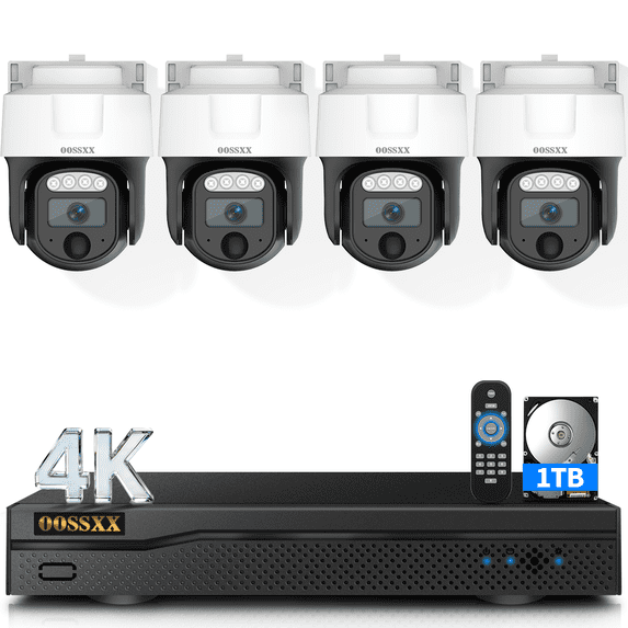 OOSSXX 360° PTZ Digital Zoom Wired Security Camera System,80FT Night Vision CCTV Camera System