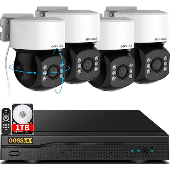 OOSSXX 360° PTZ Digital Zoom Wired Security Camera System,80FT Night Vision CCTV Camera System