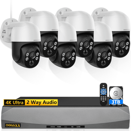 OOSSXX 4K PoE PTZ Security Camera System, Auto Tracking, 6CH 3TB HDD