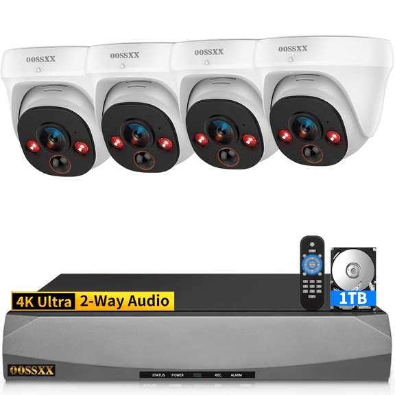 OOSSXX 4K PoE Security Camera System, 4CH Dome, 1TB HDD, Plug & Play