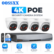 OOSSXX 4K PoE Security Camera System, 4CH Dome, 1TB HDD, Plug & Play