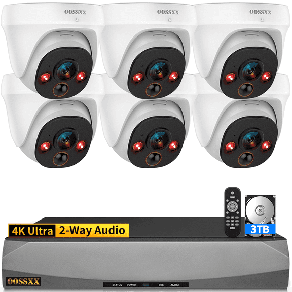 OOSSXX 4K PoE Security Camera System, 6CH Dome, 3TB HDD, Plug & Play