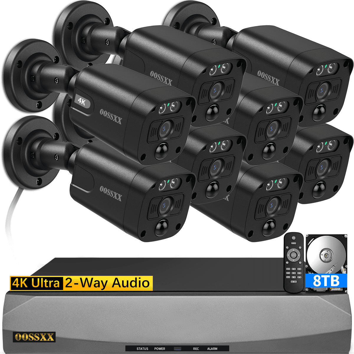 OOSSXX 4K PoE Security Camera System,8 Black CCTV Cameras with 2Way