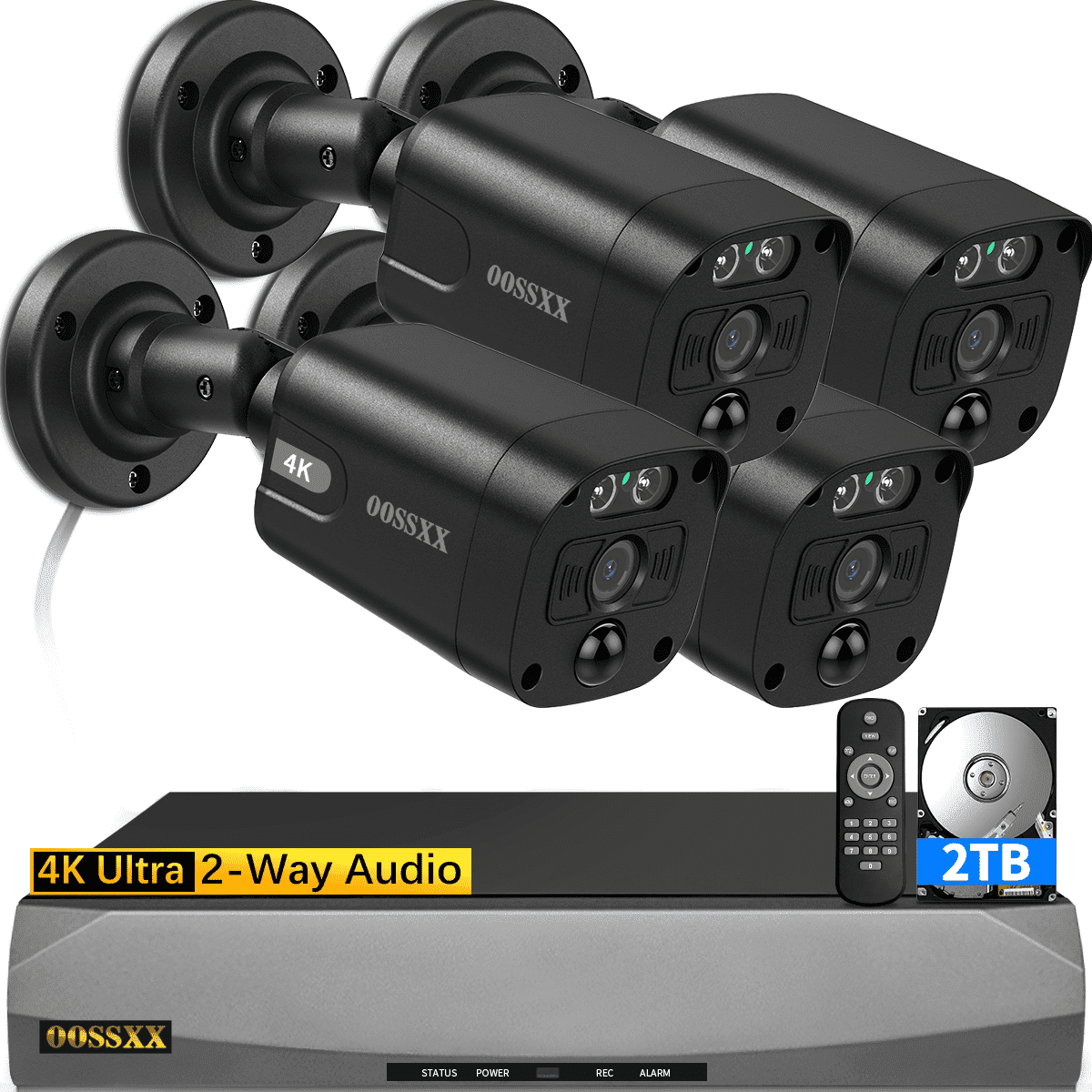 OOSSXX 4K PoE Security Camera System,Black 4 Wired CCTV Cameras with