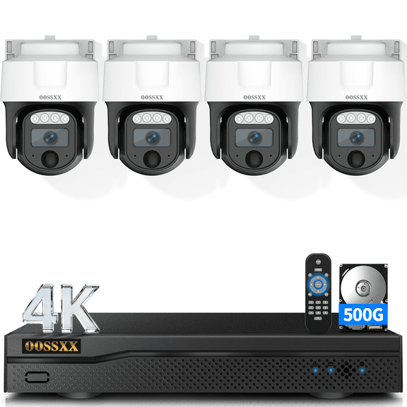 OOSSXX 4K Wired Security Camera System, 4CH PTZ Dome, 500GB HDD