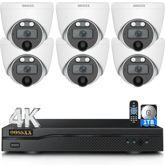 OOSSXX 4K Wired Security Camera System, 6CH Dome Cameras, 1TB HDD