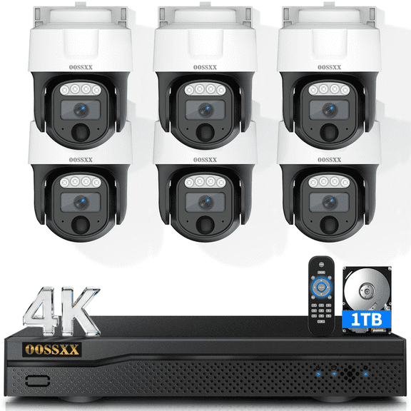 OOSSXX 4K Wired Security Camera System, 6CH PTZ Dome, 1TB HDD