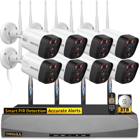 OOSSXX 5MP 8-Camera Wireless Security System with Dual Antenna WiFi, 130° Wide Angle Outdoor Cameras with 4K 16CH NVR