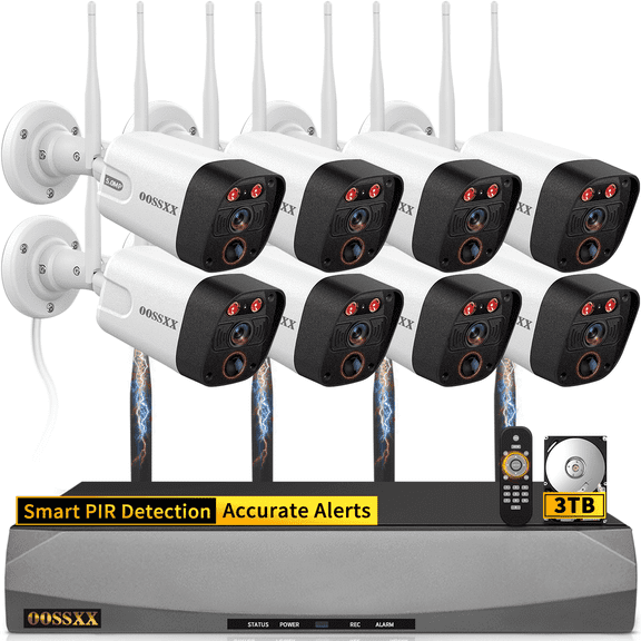 OOSSXX 5MP 8-Camera Wireless Security System with Dual Antenna WiFi, 130° Wide Angle Outdoor Cameras with 4K 16CH NVR