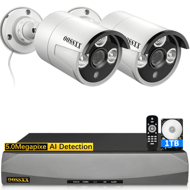 OOSSXX 5MP PoE Security Camera System with 2 Hardwired Outdoor Cameras, AI Detection for Surveillance Video