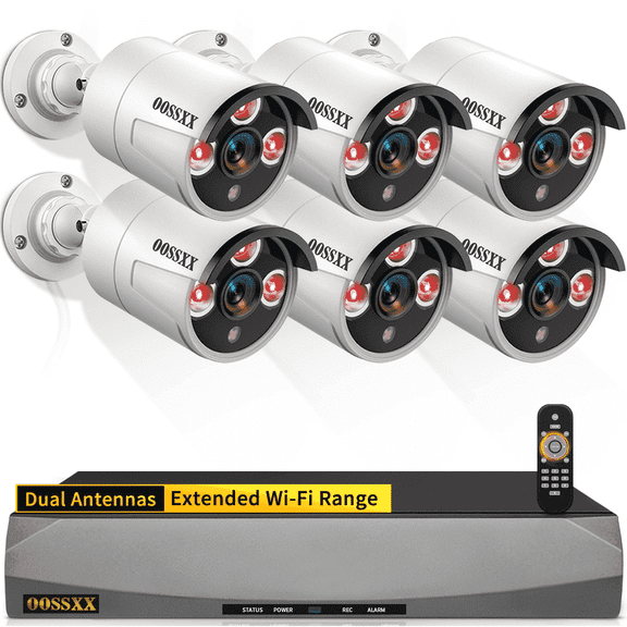 OOSSXX Outdoor Wired Security Camera System, 5MP POE Surveillance Cameras with Audio for Home Security