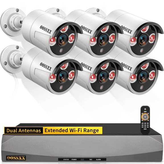 OOSSXX Outdoor Wired Security Camera System, 5MP POE Surveillance Cameras with Audio for Home Security