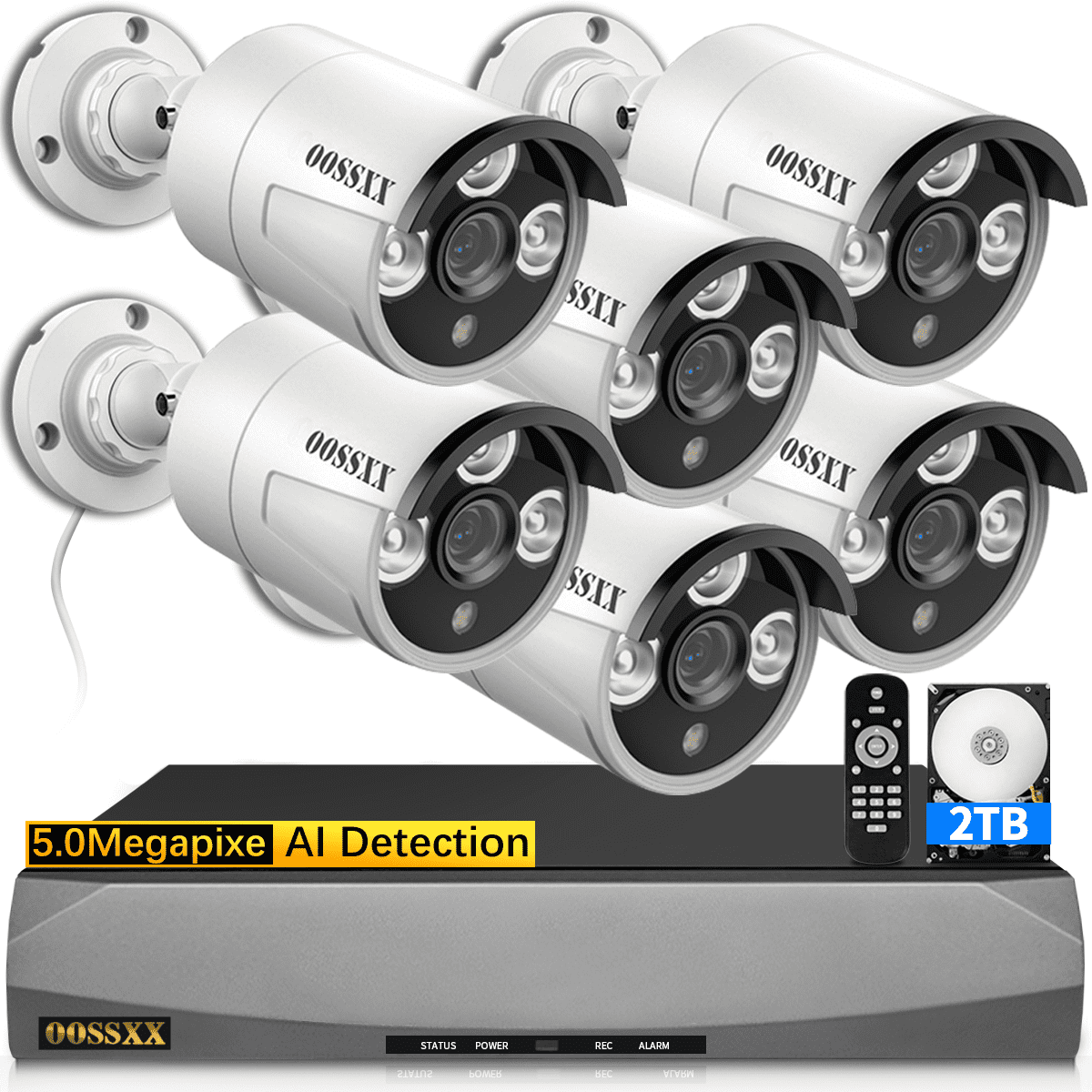 OOSSXX 5MP PoE Security Camera System with 6 Hardwired Outdoor Cameras